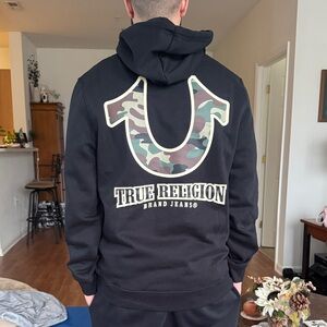 True Religion Black Hoodie with Camouflage Logo